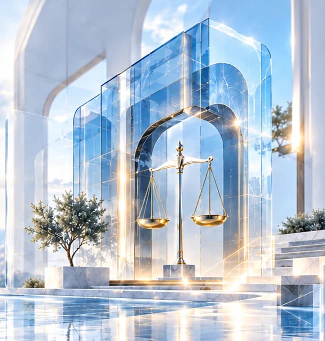 معماری شیشه‌ای و ترازوی عدالت